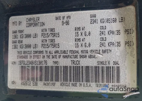 1997 Dodge Dakota Slt/Sport z USA, uszkodzony, nr VIN 1B7GL23X8VS130176